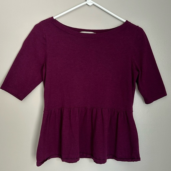 Loft purple loose fit mid sleeve peplum top - Picture 1 of 4